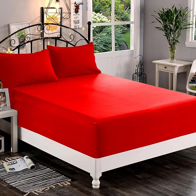 Elegant Comfort 1500 Premium Quality Fitted Sheet Ultra Soft 18-24 Inch Extra Deep Pocket - Single Fitted Sheet for High Mattress - Wrinkle Free with Smart Storage Pockets, Full, Red
