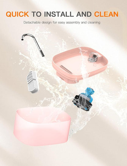 Cat Water Fountain, 84OZ/2.5L Cat Fountain, Super Silent Pet Water Fountain, Activated Carbon Filter, Translucent Pet Water Dispenser Suitable for Multiple Pets Family (Pink+4Filters+4Sponges)