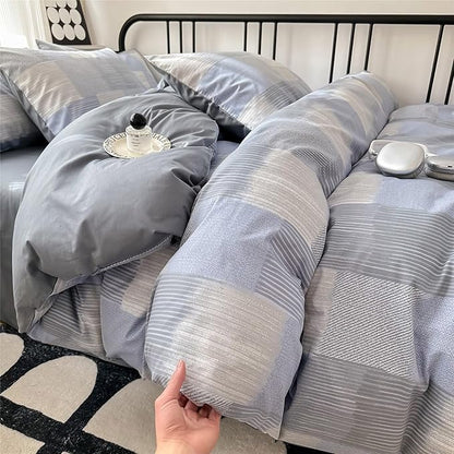 HighBuy Blue Grey Comforter Set King Size Gingham Pattern Grid Checkered Patchwork Comforter Set 3 Pieces Buffalo Plaid Comforter Bedding Set with Checkered Pillowcases Fluffy Home Decor