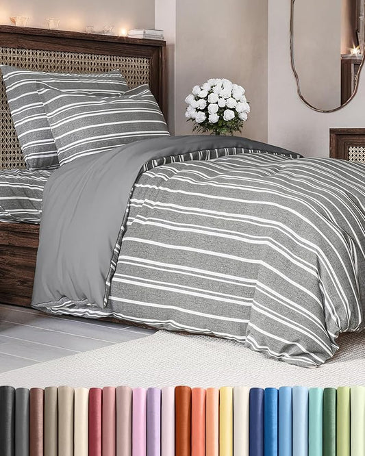 Duvet Cover Twin/Twin XL Size Set - Extra Soft Twin/Twin XL Duvet Cover 68" x 90" with 1 Pillow Sham - Hotel Luxury, Easy Care, Fade Free w/ Zipper Closures & Ties - Comfy & Breathable (Grey Stripes)