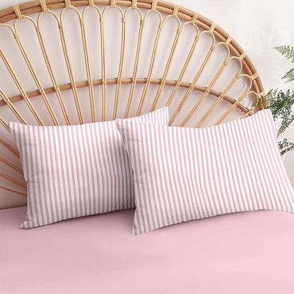Nayoroom Pink Striped Duvet Cover Queen Size White Stripe Duvet Cover Dorm Bedding Set 3 Pieces Soft Lightweight Washed Microfiber Farmhouse Bedding Set Gifts for Women Men