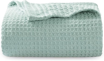 Bedsure Gentlesoft 100% Cotton Blanket Twin XL Size for College Dorm - Cooling Breathable and Soft for Spring Summer, Waffle Weave Twin Blanket for Bed, Dorm Room Essentials, Mint, 66x90 inches