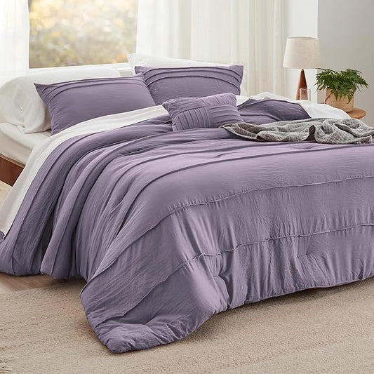 Bedsure California King Comforter Set - 4 Pieces Pinch Pleat Bed Set, Purple Boho Bedding for All Season, 1 Soft Comforter, 2 Pillowcases, 1 Decorative Pillow