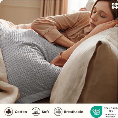 Bedsure Cotton Duvet Cover Set - 100% Cotton Waffle Weave Grey Duvet Cover Oversized King Size, GentleSoft™ and Breathable Bedding Set for All Season, 3 Pieces, 120"x98"