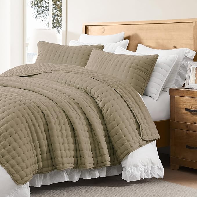 WDCOZY California Oversized Cal King Size Quilt Bedding Sets with 2 Pillow Shams, Lightweight Soft Bedspread Coverlet Bed Cover for All Season, 3 Pieces, 116x106 inches, Taupe