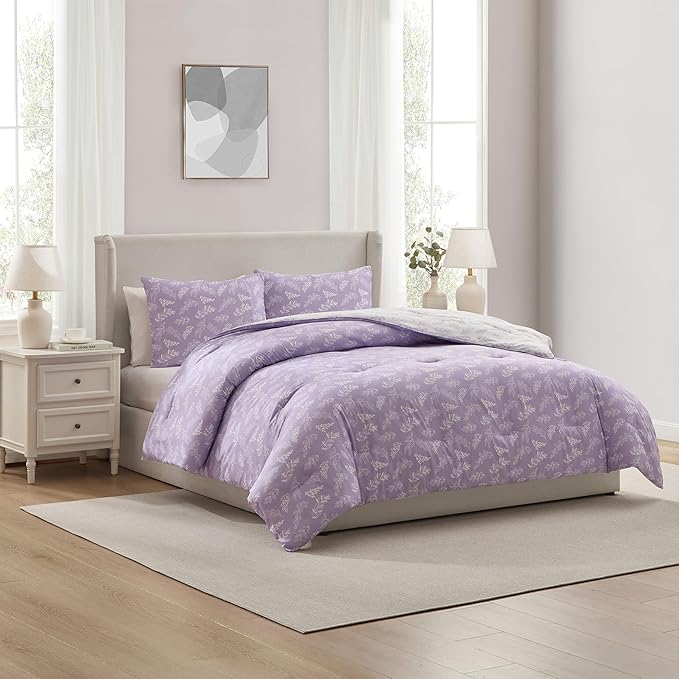 Nestl Full Size Comforter Sets - Lavender Bed in a Bag Full Size, 3 Pieces Reversible Bed Set, Soft Floral Bedding Set, All Season Botanical Comforters with Pillow Shams
