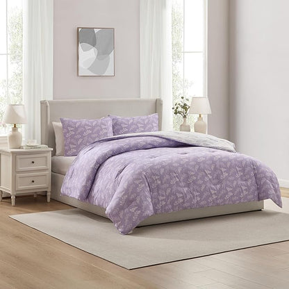 Nestl Full Size Comforter Sets - Lavender Bed in a Bag Full Size, 3 Pieces Reversible Bed Set, Soft Floral Bedding Set, All Season Botanical Comforters with Pillow Shams