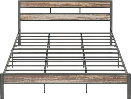 LIKIMIO California King Bed Frame wtih Headboard, Easy Assembly, Noise-Free, No Box Spring Needed, Heavy Strong Metal Support Frames, Rustic Brown