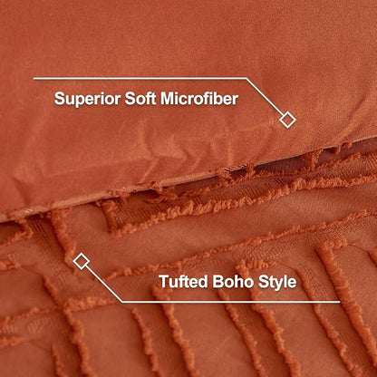 Litanika California King Comforter Set Burnt Orange, 3 Pieces Terracotta Tufted Boho Farmhouse Bedding Comforter Sets, Lightweight Fluffy All Season Comforter Set (104x96In Comforter & 2 Pillowcases)