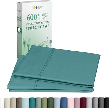 California Design Den Pillow Case King Size Set of 2 - Luxuriously Soft, Premium 600 Thread Count, 100% Cotton Pillow Cases King, Crisp Sateen - Teal