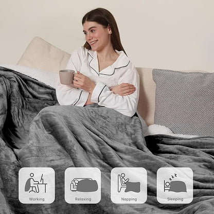 ESTINGO Electric Blanket Full Size, Heating Blanket Full with 6 Heating Levels & 1-10 Hours Auto Off, Machine Washable Plush Heating Blanket with Timer for Bed Camping Office 72" x 84", Cool Gray