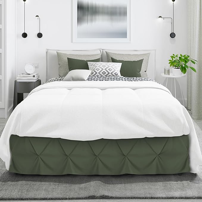 Nestl Olive Green Bed Skirt Cal King Size, Pinch Pleat Cal King Bed Skirt, 14" Inch Drop Cal King Bedskirt Hotel Quality Bed Skirts Microfiber Bedskirt for Cal King Bed, Olive Green Cal King Bed Skirt