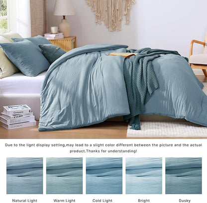 WRENSONGE Queen Comforter Set - 3 Pieces Prewashed Dusty Blue Comforter Soft Lightweight for All Seasons,Down Alternative Comforters Queen Size with 2 Pillow Shams