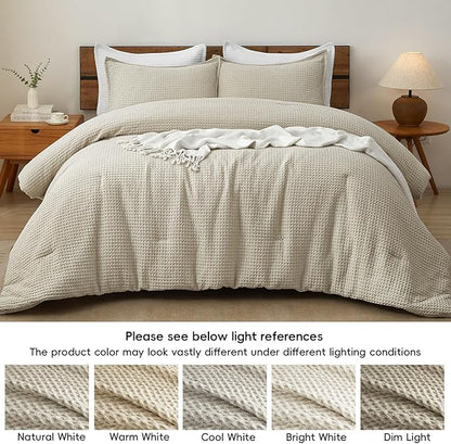 PHF Ultra Soft Waffle Weave Comforter Set California King Size, 3 Pieces Lightweight Breathable Comfy Bedding Set, Comfy Textured 1 Comforter with 2 Pillow Shams, Linen