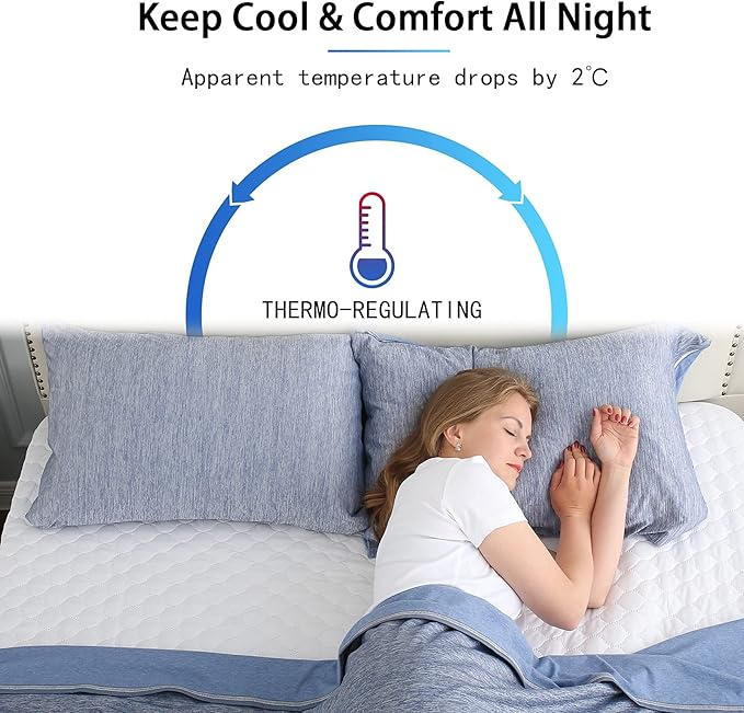 CHOSHOME Cooling Pillow Cases Zipper Pillow Covers Q-Max > 0.45 Zippered Pillowcases for Hot Sleepers, Soft, Breathable, Skin-Friendly, 2 Pack (Standard, 20"x26", Blue)