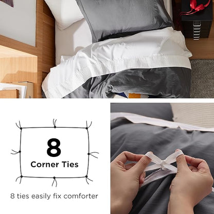 Bedsure Dark Grey Duvet Cover Twin/Twin XL Size - 2 Pieces Prewashed Cotton-Like Extra Soft Bedding Set, Includes 1 Twin Duvet Cover 68x90 Inches with Zipper Closure & 1 Pillow Sham, No Comforter