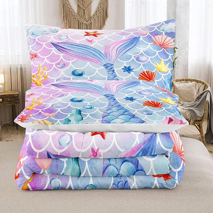 NINENINE Mermaid Comforter Sets,Twin Bedding Sets for Girls,Kids Comforter Sets for Girls, Twin Bedding with 1 Comforter 1Pillowcase