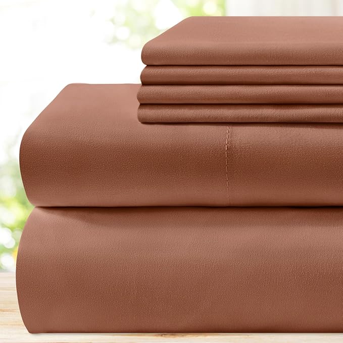 BYSURE 6 Pieces Bed Sheets Set(Full, Chocolate Brown) - Hotel Luxury Super Soft 1800 Thread Count 100% Microfiber Sheets with Deep Pockets, Wrinkle & Fade Resistant