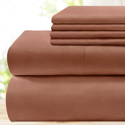 BYSURE 6 Pieces Bed Sheets Set(Full, Chocolate Brown) - Hotel Luxury Super Soft 1800 Thread Count 100% Microfiber Sheets with Deep Pockets, Wrinkle & Fade Resistant