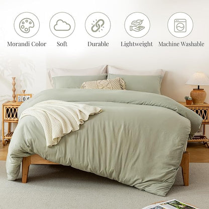 MILDLY Super Soft Duvet Cover 2pcs - 100% Washed Microfiber October Mist Sage Comforter Cover Set with Zipper Closure & Corner Ties (No Comforter)