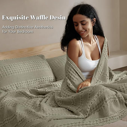 PHF 100% Cotton Waffle Weave Blanket Twin Size for Bed, Soft Lightweight & Breathable for Spring and Summer, All-Season Comfort, Luxury Aesthetic Blanket for Home Decor, 66"x90", Dusty Sage