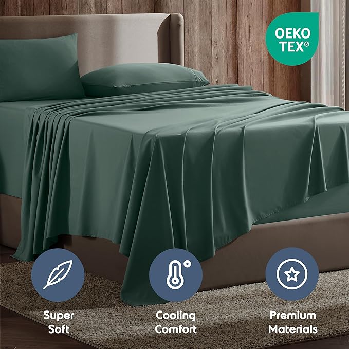 Nestl Full Sheet Set - Luxury 1800 Ultra-Soft Microfiber Full Bed Sheets - Double Brushed - Deep Pockets - Easy Fit - 4 Piece Set - Bedding Sheets & Pillowcases (Full, Forest Green)