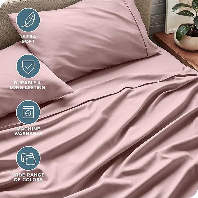 Bare Home King Sheet Set - 1800 Ultra-Soft Microfiber King Bed Sheets - Double Brushed - Deep Pockets - Easy Fit - 4 Piece Set - Bedding Sheets & Pillowcases (King, Mauve)