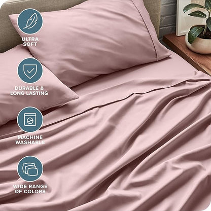 Bare Home Twin XL Sheet Set - 1800 Ultra-Soft Microfiber Twin Extra Long Bed Sheets - Double Brushed - Deep Pockets - Easy Fit - 3 Piece Set - Bedding Sheets & Pillowcases (Twin XL, Mauve)
