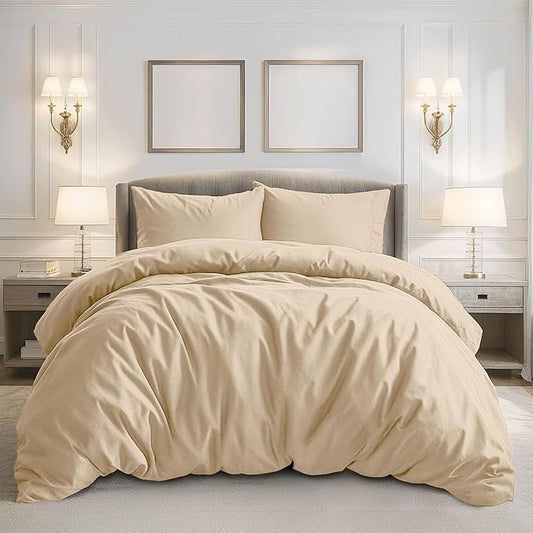 Pure Bedding Duvet Cover Twin [2-Piece, Beige] - 1 Comforter Protector with Zipper Flap and 1 Pillowcase - Hotel Luxury 1800 Brushed Microfiber - Ultra Soft, Cool and Breathable Comforter Cover