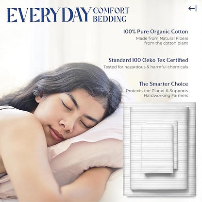 Mayfair Linen 100% Organic Cotton Printed Sheets Twin Size - Percale Weave Cotton Twin Size Sheet Set (4 PC, Light Grey Pinstripe), Soft & Crisp, GOTS Certified, Cooling Sheets, 16" Deep Pocket