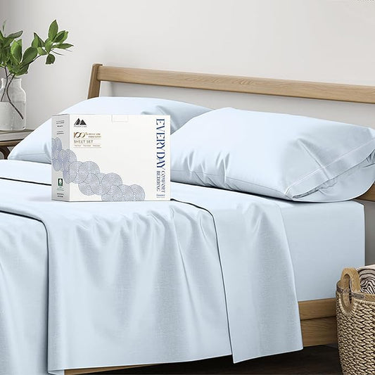 Mayfair Linen 100% Organic Cotton Sheets Twin Size - 3 PC Organic Cotton Percale Sheets Twin Set (Light Blue), Soft, Cooling & Breathable Bedsheets, 16" Deep Pocket Hotel Bedding - GOTS Certified