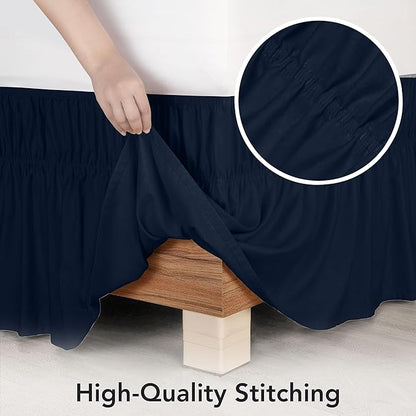 Utopia Bedding Queen Elastic Bed Ruffle - Easy Wrap Around Ruffle - Microfiber Bed Skirt with Adjustable Buckle & Elastic Belt, 16 Inch Tailored Drop - Hotel Quality Bedskirt, Fade Resistant (Navy)