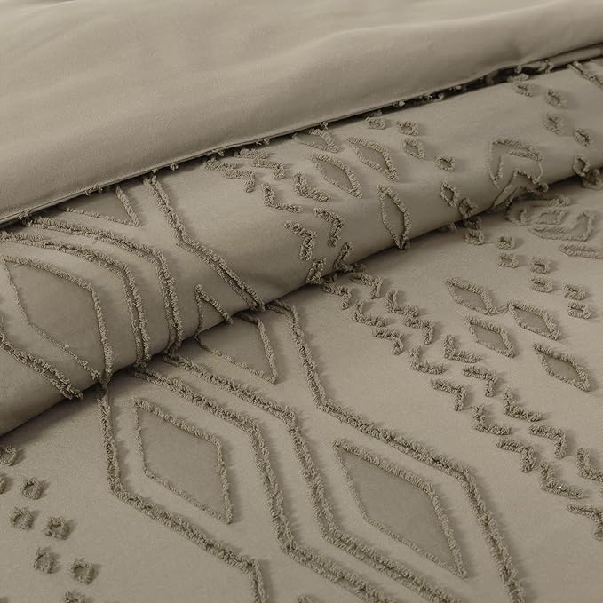 WRENSONGE Full Size Comforter Set with Sheets - 7 Pieces Khaki Tufted Bed in a Bag Full Shabby Chic Bedding Sets with 1 Comforter, 2 Sheets, 2 Pillowcases & 2 Shams