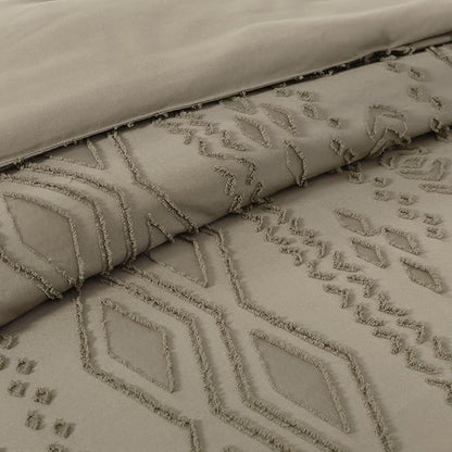 WRENSONGE Full Size Comforter Set with Sheets - 7 Pieces Khaki Tufted Bed in a Bag Full Shabby Chic Bedding Sets with 1 Comforter, 2 Sheets, 2 Pillowcases & 2 Shams