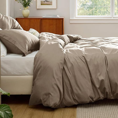 Bedsure Cooling Duvet Cover Queen Size - Moisture Wicking and Silky Eucalyptus Lyocell Cotton Hybrid Comforter Cover Set for Hot Sleeper - Buttery Soft and Breathable, GentleSoft™, Simply Taupe