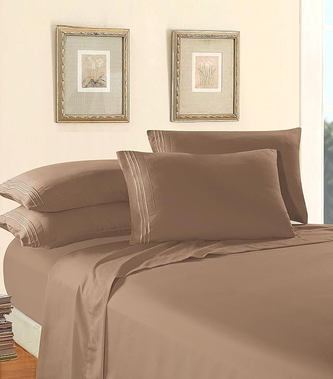 Elegant Comfort Luxury Soft 1500 Premier Hotel Quality 4-Piece Sheet Wrinkle and Fade Resistant Bedding Set, Deep Pocket up to 16inch King, Taupe