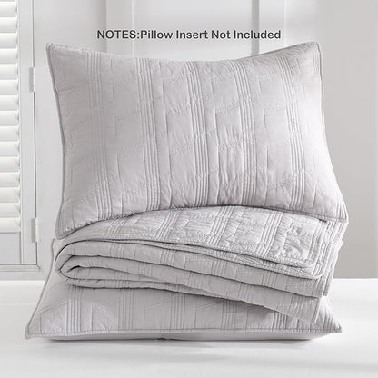 HORIMOTE HOME 100% Cotton Quilt Set King Size, Light Grey Pre-Washed Bedspread Coverlet Set, Cozy Lightweight Stitching Decorative Bedding Cover with 2 Shams in Geometric Pattern for All Season
