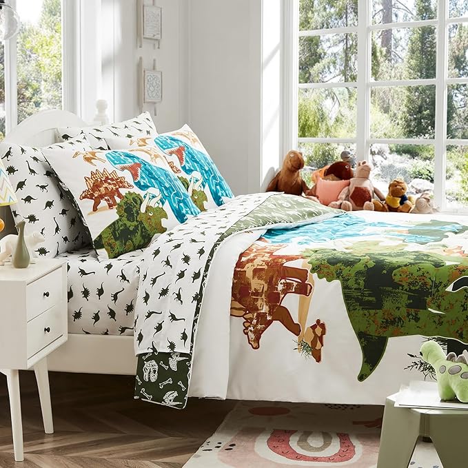 Twin Kids Comforter Set - 5 Pieces Twin Bedding Sets for Boys Teen, Glow in The Dark Dinosaurs Bed in A Bag with Sheets