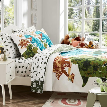 Twin Kids Comforter Set - 5 Pieces Twin Bedding Sets for Boys Teen, Glow in The Dark Dinosaurs Bed in A Bag with Sheets
