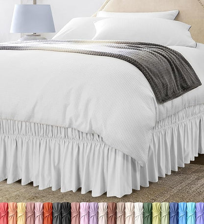 Utopia Bedding King Elastic Bed Ruffle - Easy Wrap Around Ruffle - Microfiber Bed Skirt with Adjustable Elastic Belt 16 Inch Tailored Drop - Hotel Quality Bedskirt, Fade Resistant (King, White)