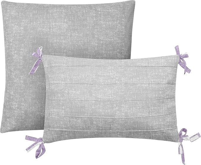 Juicy Couture Cabana Stripe Reversible Bedding Set - Twin/Twin XL Size - Lavender/White Stripe Print - 5 Piece Set - Includes 1 66" x 90" Comforter, 3 Decorative Pillows, 1 Sham
