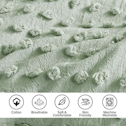 Comfort Spaces Twin Comforter Set Jacquard Pom-Pom Tufts Boho Comforter for Twin Size Bed, MIcrofiber Reverse, All Season & Lofty Twin Bedding Set & Sham, Phillips, Twin/Twin XL, Sage Green 2 Piece