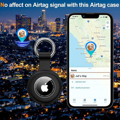 1|2|4Pack for Apple AirTag Holder with Keychain for Air Tag 2nd/1st Gen | Waterproof Air Tag Cover GPS Tracker Anti-Scratch Silicone Air-Tag Case for Pets,Kids,Luggages-Black+Black+Blue+Blue