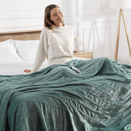Heated Blanket Full Electric Blanket 72X84in - Fast Heating Blanket for Adults Ultra Soft Flannel Blankets with 5 Heat Levels & 10 Hrs Timer, Machine Washable, Bed Warm Blanket for Winter, Green