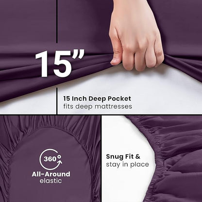 Utopia Bedding Twin XL Fitted Sheets - Bulk Pack of 2 Bottom Sheets - Soft Brushed Microfiber - Deep Pockets - Shrinkage & Fade Resistant - Easy Care (Twin XL, Purple)