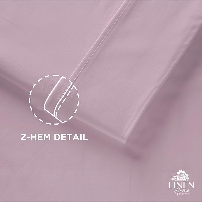 Linen Home 100% Cotton Percale Pillowcases Queen Size, Mauve Lavender, 2 Pieces of Pillow Case, Crisp and Cool Strong Bed Linen, 20 inches X 30 inches