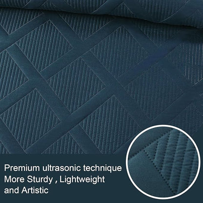 Exclusivo Mezcla King Quilt Set- Navy Blue Quilts Bedding Set with 2 Pillow Shams, Modern King Bedspread with Striped Pattern, Soft Lightweight Bedspreads Coverlets for All Seasons