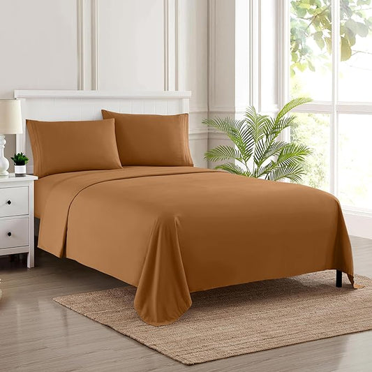 1800 Supreme Collection - Breathable Luxury Full Size Sheet Set with Full Elastic & Secure Corner Straps Built In - Extra Soft Deep Pocket Bedding, Mocha