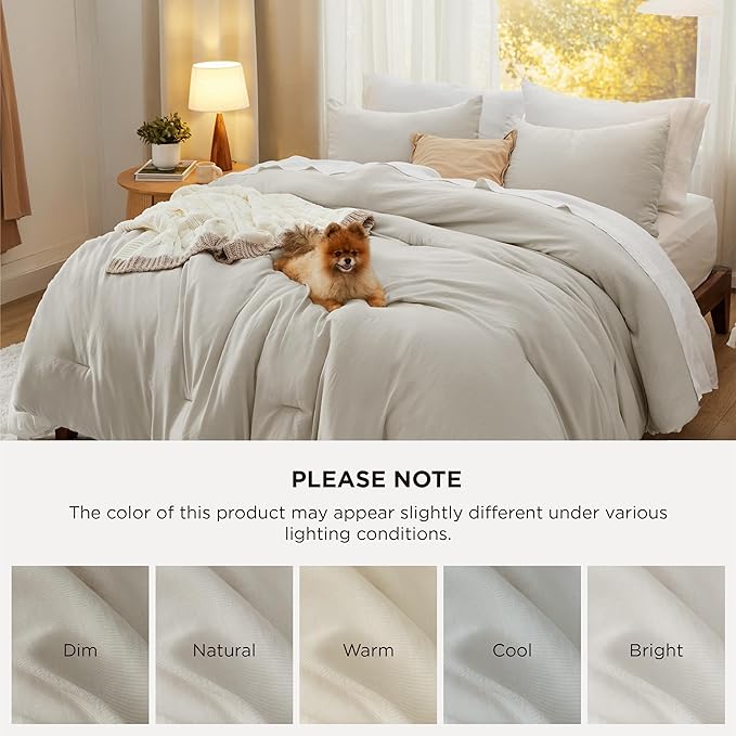 Bedsure Oversized Queen Comforter Set, Beige Soft Prewashed Bedding for All Seasons, 3 Pieces GentleSoft™ Bed Set, 1 Lightweight Comforter (98"x98") and 2 Pillowcases (20"x26")