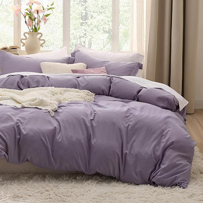 Bedsure Grayish Purple Duvet Cover King Size - 3 Pieces Prewashed Cotton-Like Polyester Extra Soft Bedding Set, Includes 1 Duvet Cover 104x90 Inches with Zipper Closure & 2 Pillow Shams, No Comforter